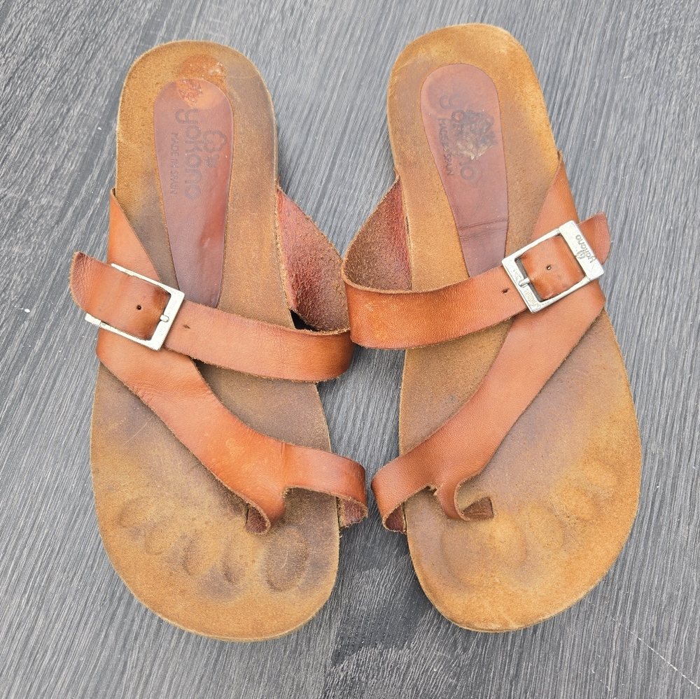 YOKONO Casual Brown Leather Sandals Adjustable Buckles Eu 42 US 11-11.5 Wide